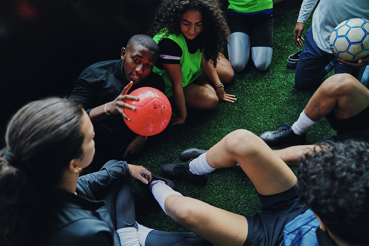 Players sat around on the floor