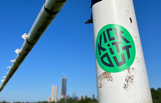 Goalpost with Kick It Out sticker