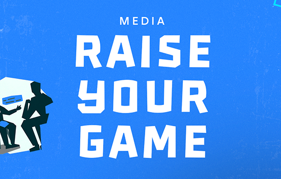 Blue square with Raise Your Game text